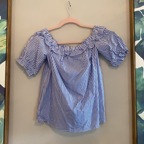 Vineyard Vines Seersucker Blue Top Off Shoulder XS - Picture 2 of 3